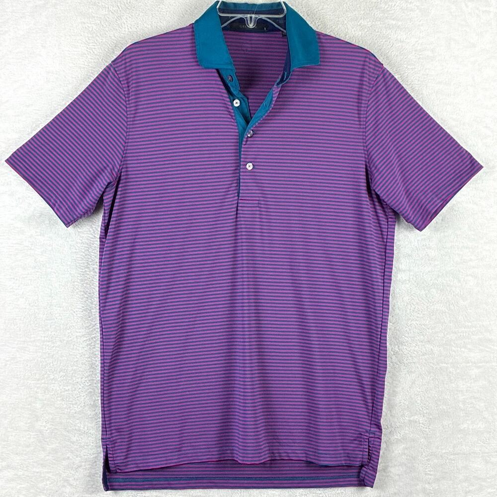 Greyson Polo Shirt Mens S Pink Blue Striped Quogue Golf Preppy Performance